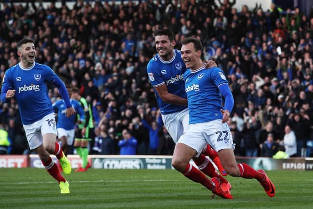 Kal Naismith celebrates his match-winner in Pompey's League One victory over Plymouth at Fratton Park in November. Picture: Joe Pepler/ PinPep