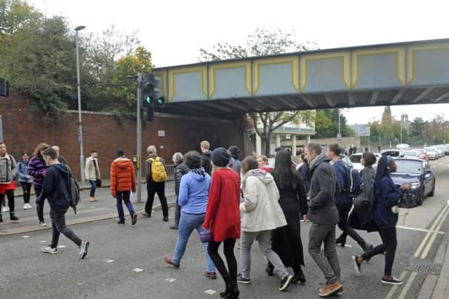 Students cross the Anglesea Road junction with Park Road in Portsmouth - this crossing is due to be removed