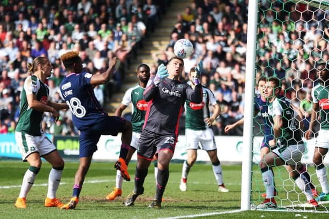 Jamal Lowe had a chance to score late for Pompey in their goalless draw at Plymouth. Picture: Joe Pepler/Digital South
