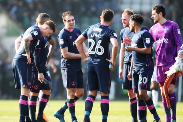 Brett Pitman addresses Pompey after their draw at Plymouth. Picture: Joe Pepler