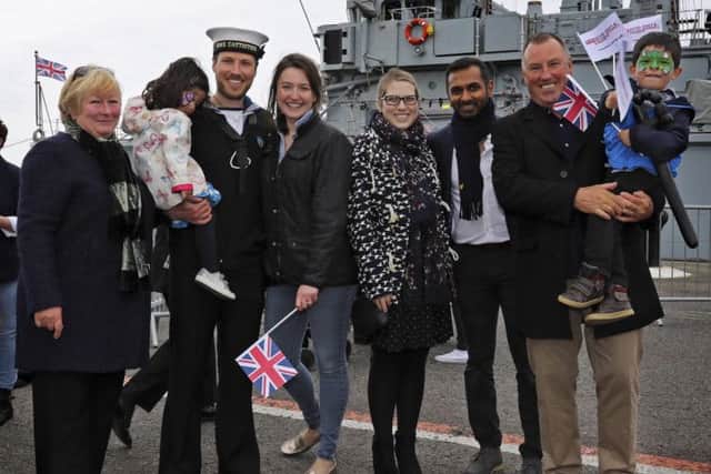 Able Seaman (Diver) Tom Bennett is welcomed home by family and friends  after being away for 3 months in the Baltic Sea on HMS Cattistock