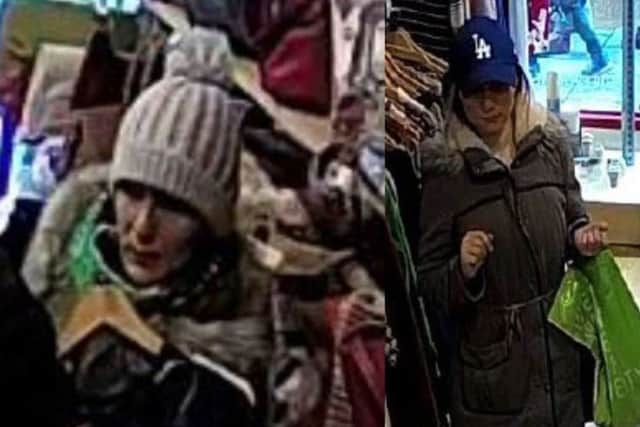Police would like to speak to these two people after a blind woman had her purse stolen in a charity shop