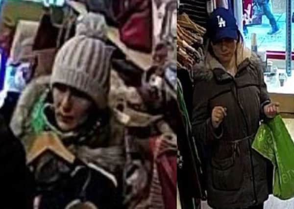 Police would like to speak to these two people after a blind woman had her purse stolen in a charity shop