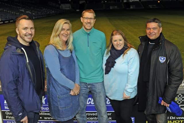 From left, chief executive of Portsmouth Hospitals NHS Trust Mark Cubbon, director of community projects for Portsmouth Football Club Clare Martin, Editor of The News Mark Waldron, Portsmouth City Council leader Donna Jones and Pompey chief executive Mark Catlin Picture: Malcolm Wells (180416-6387)