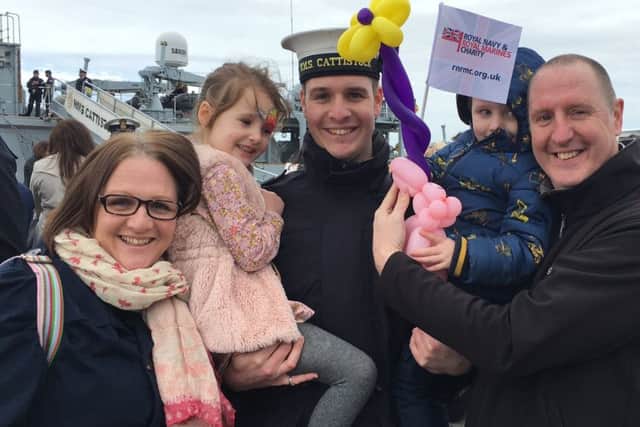 Chef Patrick Bidgood, 28, of Gosport, with his two children, Grace, five (left of him) and Clark, three (right of him). His mum, Angela is far left and his dad, Stephen, is far right.