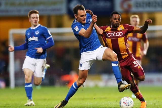 Kal Naismith in action against Bradford City at Valley Parade. Picture: Joe Pepler