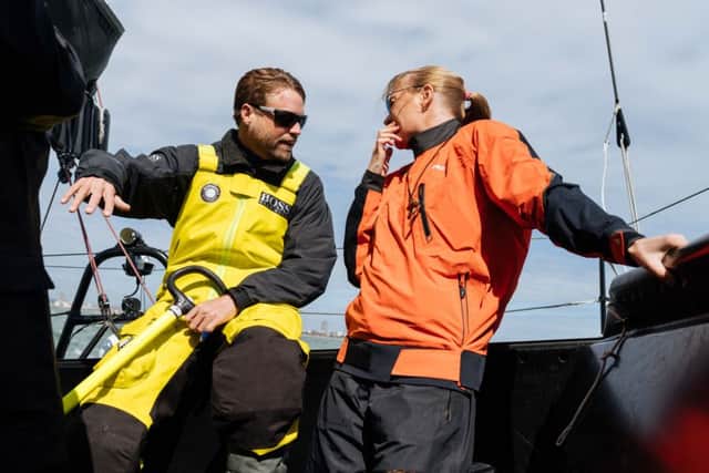 Jodie Kidd sailing with Alex Thomson in the Solent. Picture: Alex Thomson Racing