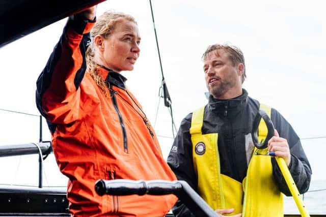 Jodie Kidd sailing with Alex Thomson in the Solent. Picture: Alex Thomson Racing