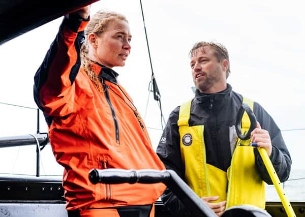 Jodie Kidd sailing with Alex Thomson in the Solent. Picture: Alex Thomson Racing