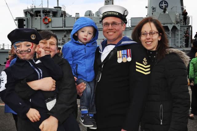 Royal Navy Minehunter HMS Cattistock returns to HMNB Portsmouth today Tuesday 17 Apr 2018, following three months in the Baltic sea with Standing NATO Mine Countermeasures Group 1 (SNMCMG1)  During her deployment HMS Cattistock took part in a series of multinational exercises and operations, alongside her NATO partners, with the focus on clearing historic mines from the seabed.  The deployment saw the ship transit up the east coast of the United Kingdom, across to Norway, down the east coast of Denmark and through the Kiel Canal to as far down as the Channel Islands. Picture: LPhot Barry Swainsbury.