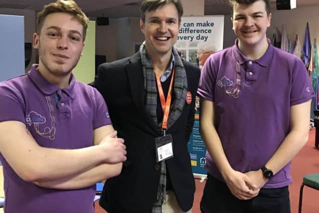 From left, O2 Waterlooville Guru Liam Neal, Right at Home director Duncan Cameron and O2 Havant Guru Joel Hatchard