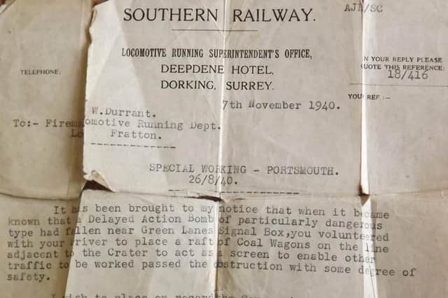 The letter of commendation from the Southern Railway management. It took two months to send it.