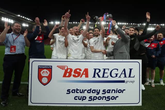 The Hawks toast their Hampshire Senior Cup triumph. Pictures: Chris Moorhouse