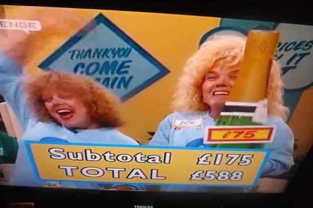 Rosalind Anderson and Doreen Sparkes on Supermarket Sweep in 1993