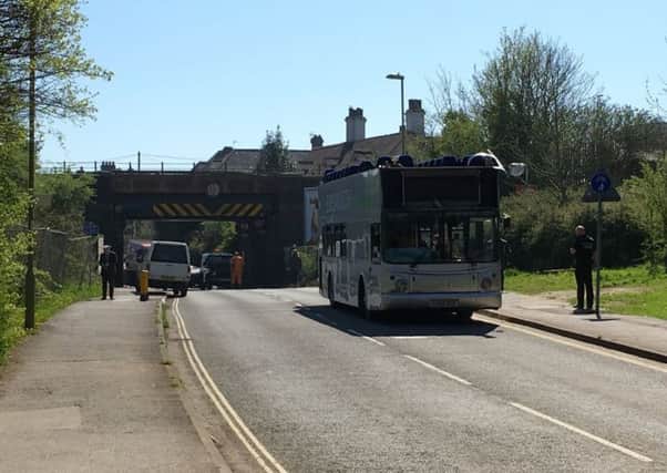 The Emsworth and District bus without its roof, after hitting the bridge. Credit: John Horsman