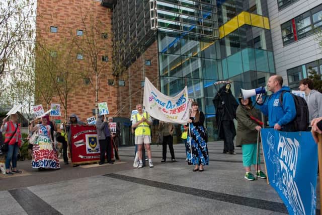 Participants in a rally to defend the NHS demonstrate outside the main entrance of QA Hospital Picture: Vernon Nash (180381-139)