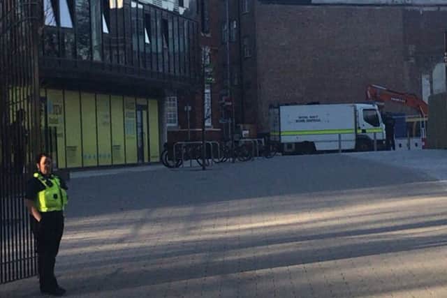 The bomb squad in Portsmouth city centre yesterday