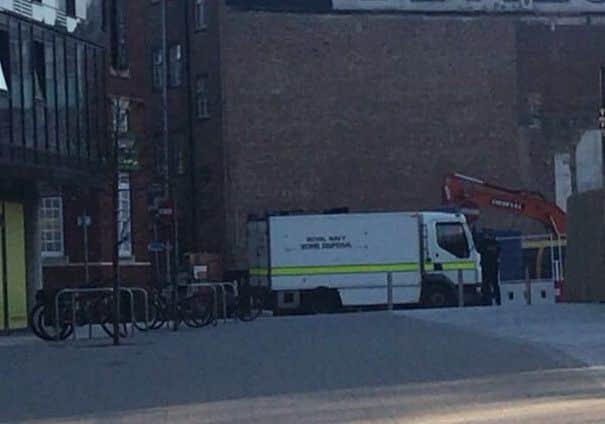 A bomb disposal team at Catherine House in Stanhope Road Portsmouth on April 19 after a suspicious device was found in the building. Picture: submitted