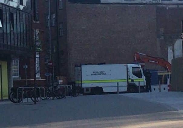A bomb disposal team at Catherine House in Stanhope Road Portsmouth on April 19 after a suspicious device was found in the building. Picture: submitted