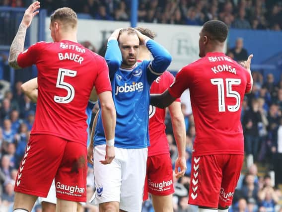 Brett Pitman holds his head in his hands after missing a golden opportunity to score in the 48th minute
