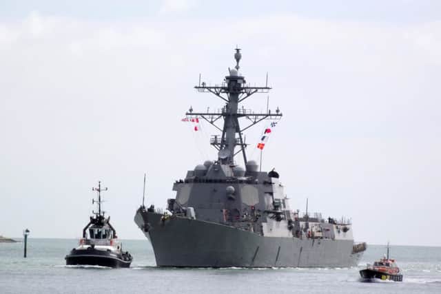 United States Navy, Arleigh Burke-Class Destroyer 'USS Farragut' arriving in Portsmouth Harbour at lunchtime on Monday. Picture: Tony Weaver