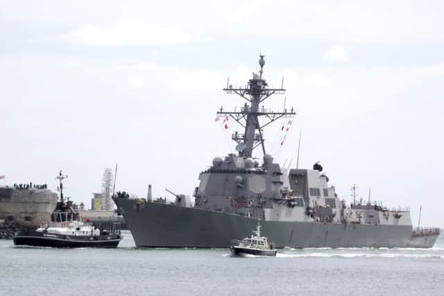United States Navy, Arleigh Burke-Class Destroyer 'USS Farragut' arriving in Portsmouth Harbour at lunchtime on Monday. Picture: Tony Weaver