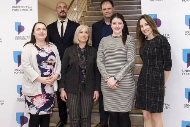University of Portsmouth group finance and business students, from left, back row Professor Diego Vazquez-Brust and head of the accounting and financial management subject group at the University of Portsmouth Andrew Wood.
Front row, Louisa Burton, Faculty of Business and Law dean Professor Gioia Pescetto, Francesca Sharp, Amy Davidson