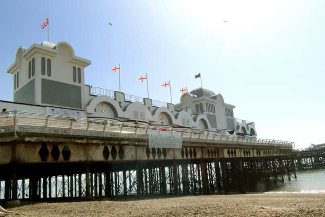South Parade Pier flying the flag of St George today Picture: Debz Croker