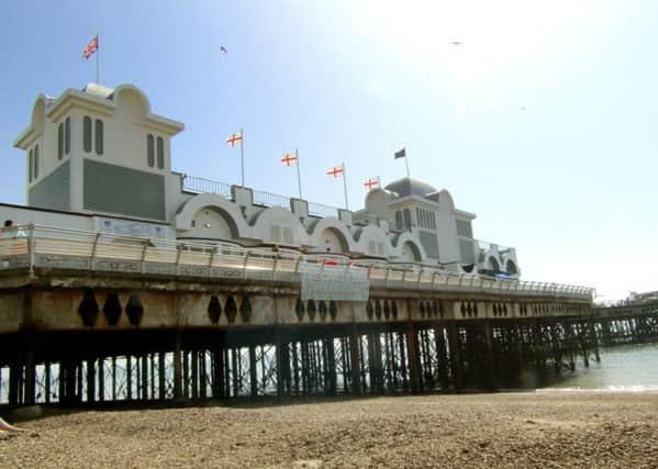 South Parade Pier flying the flag of St George today Picture: Debz Croker