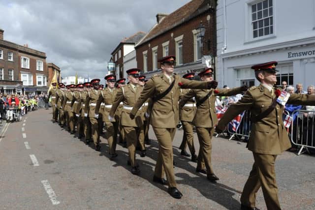 30 Battery 16 Regiment Royal Artillery lead the annual St George's Day parade through Emsworth town centre.
Picture Ian Hargreaves (180463-23)