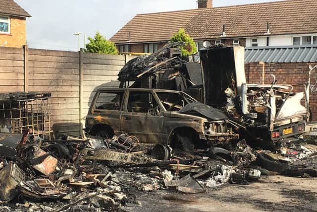 Cars and caravans destroyed in Awbridge Road, Bedhampton