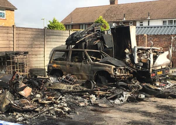 Cars and caravans destroyed in Awbridge Road, Bedhampton