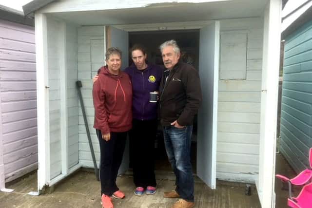 Beach hut leaseholders (left to right) Chris Pitman, Patricia Ellam-Speed and Paul Becke