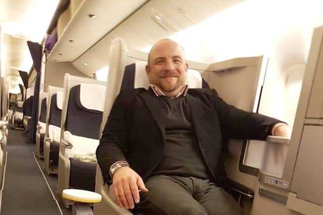 Portsmouth-made Farmbot by Small Robot Company Premiers at DIT's GREAT Festival of Innovation in Hong Kongcaption: Small Robot Company co-founder Ben Scott-Robinson with the prototype Rachael robot on the airplane.