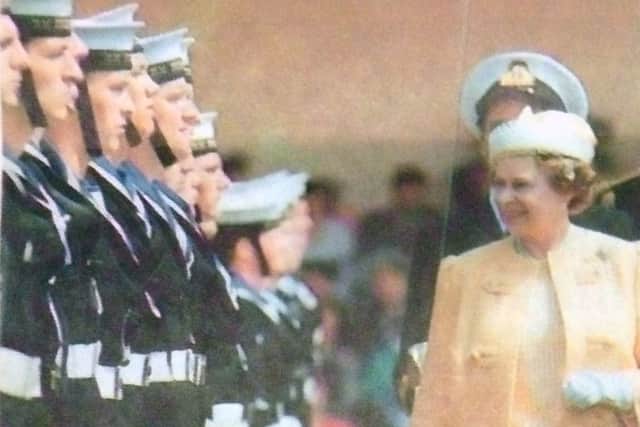 jpns 260518 retro may 2018Queen - Before visiting Invincible, the Queen inspects a guard of honour at HMS Dolphin, Gosport