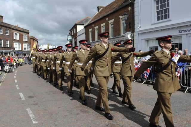 30 Battery 16 Regiment Royal Artillery lead the annual St Georges Day parade through Emsworth town centre. Picture Ian Hargreaves (180463-23)