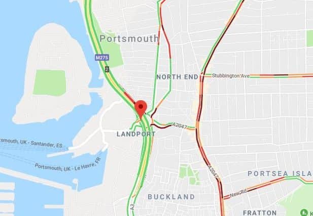 Traffic in Portsmouth at 9am this morning. Picture: Google Maps