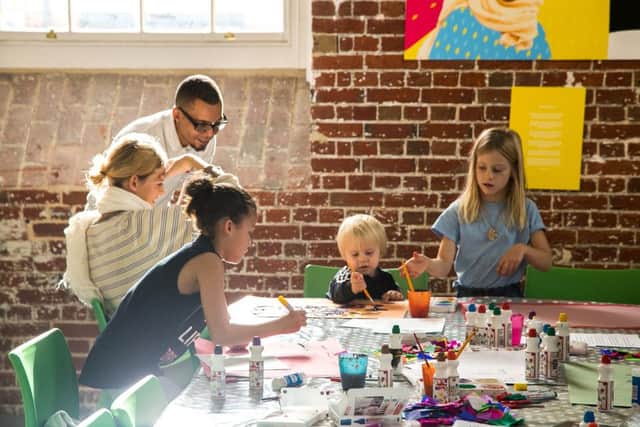 Majid Dhana at an art workshop at Aspex, Gunwharf