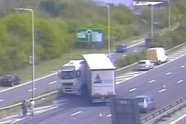 A jack-knifed lorry on the A27 eastbound has bought traffic to a halt. Picture: Highways England