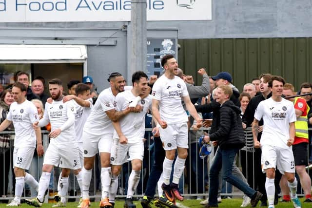 Hawks celebrate Jason Prior's last-minute winner. Picture: Neil Marshall (180424-001)