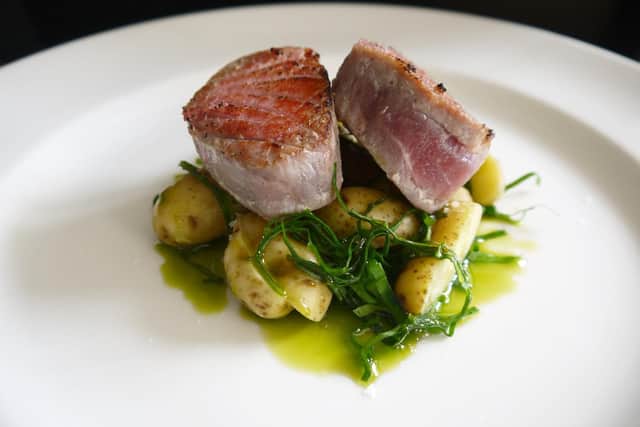 Tuna and wild garlic potatoes
