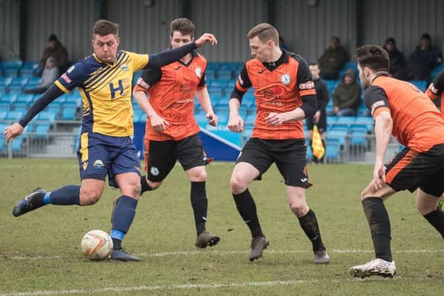 Ben Wright scored for Gosport Borough to help secure their place in the Southern League premier division. Picture: Keith Woodland