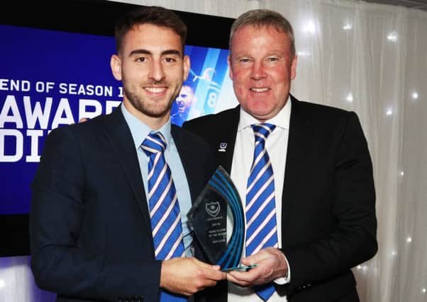 Ben Close receives his award from manager Kenny Jackett Picture: Joe Pepler