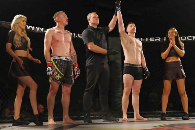 Gwyn Barry celebrates his win against Gareth Hales. Picture: Neil Marshall