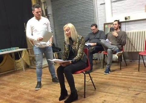 Rehearsals for Benches,  which is being performed at Rosie's Vineyard in Southsea until Friday.