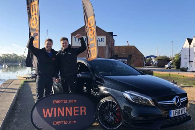 Daniel Tostevin, pictured right, won a £41,000 Mercedes A45 AMG from giveaway company BOTB. Picture: BOTB