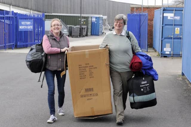 Dr Linda Collie, left, and Dr Elizabeth Fellows at the CEO Sleepout Picture: Malcolm Wells (180416-6306)