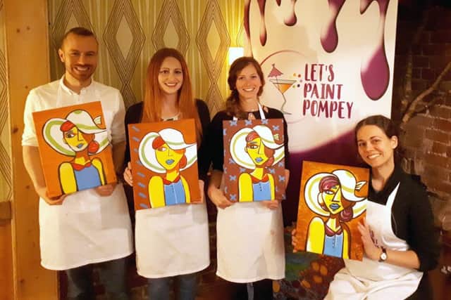 Let's Paint Pompey (from left) Edward Macaulay, Christina Audrain, Caroline Champougny, LorÃ¨ne Champougny
