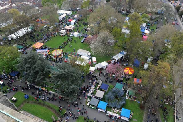 The view from St Mary's Church tower, Fratton, of the traditional May Fair