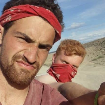 Jamie Marriott, left, and Mitchell Jones during the Mongol Rally